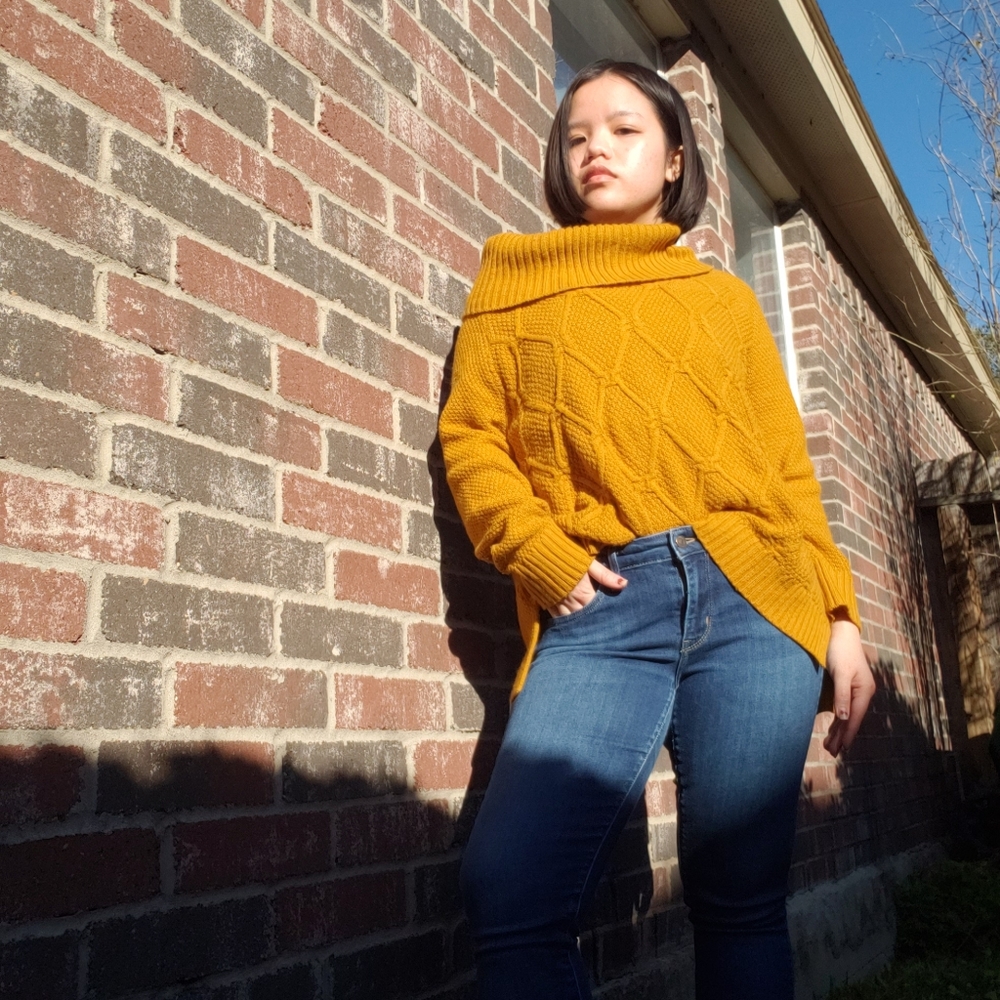 Mustard yellow turtleneck sweater